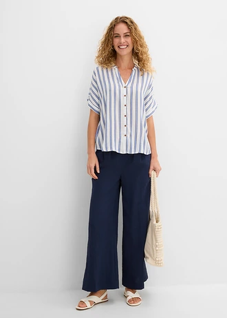 Crinkle blouse van soepele viscose, Kleur: blauw gestreept