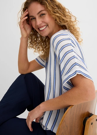 Chemisier fluide en crépon de viscose • bleu rayé • Boutique bonprix