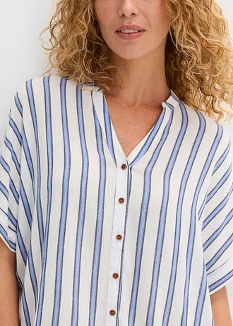 Crinkle blouse van soepele viscose, Kleur: blauw gestreept