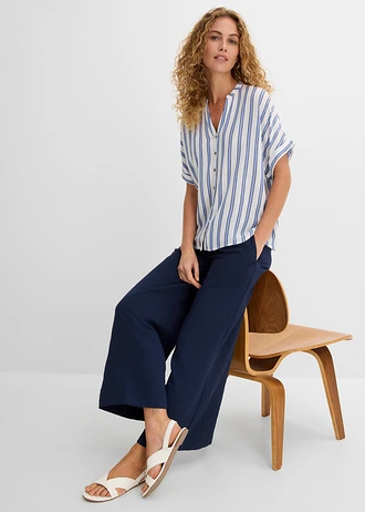 Crinkle blouse van soepele viscose • blauw gestreept • bonprix online shop