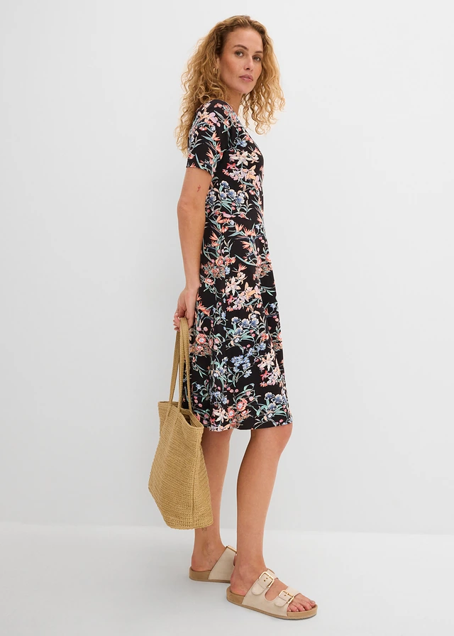 Robe en jersey coupe trapèze • noir imprimé floral • product-page.page-title-suffix