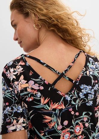 Knielange jersey jurk in A-lijn • zwart gebloemd • bonprix online shop