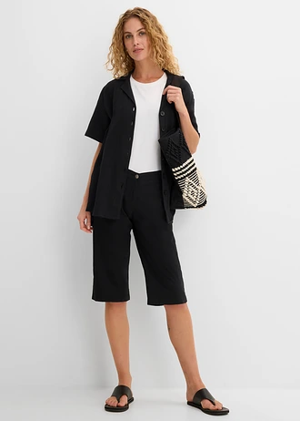 Lange bermuda met elastische taille, Kleur: zwart