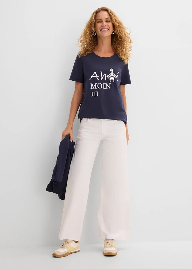 T-shirt en coton extensible bleu foncé imprimé