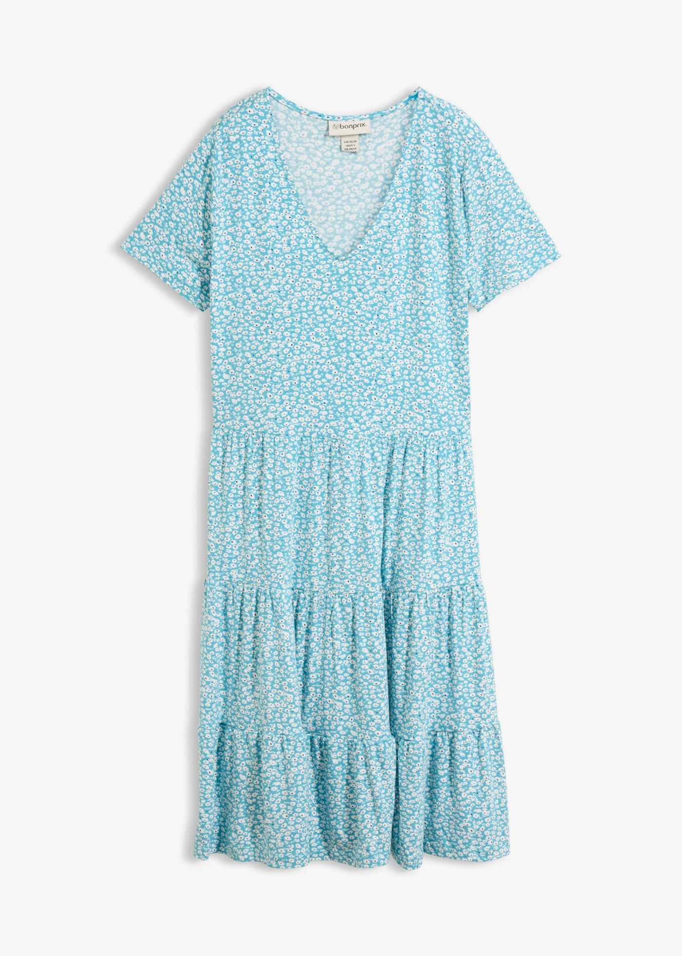 Jersey jurk van viscosemix • turkoois gebloemd • bonprix online shop