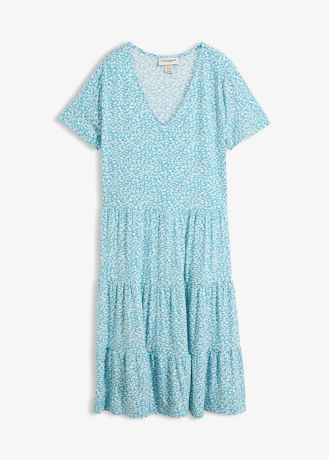 Jersey jurk van viscosemix • turkoois gebloemd • bonprix online shop