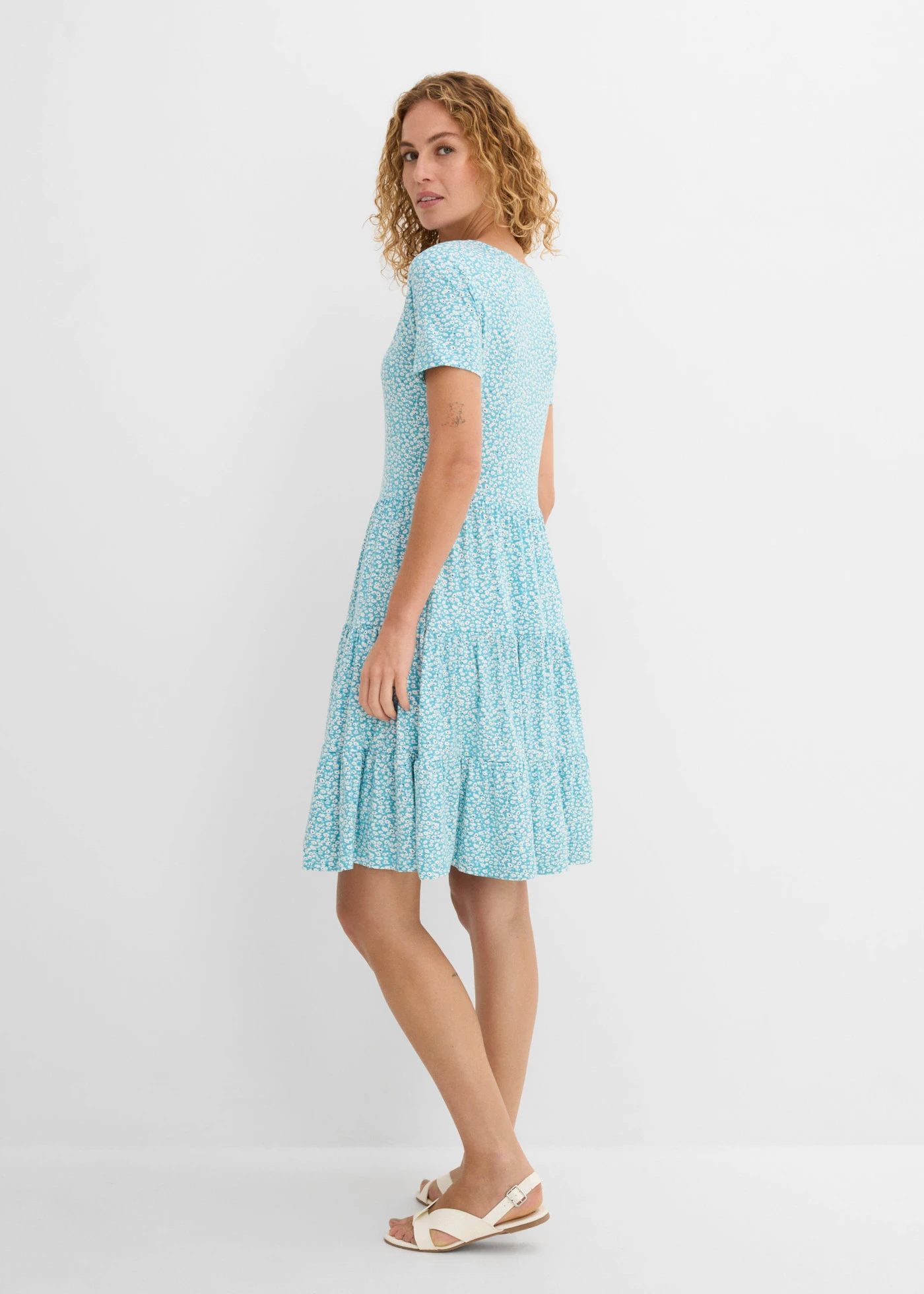 Jersey jurk van viscosemix • turkoois gebloemd • bonprix online shop