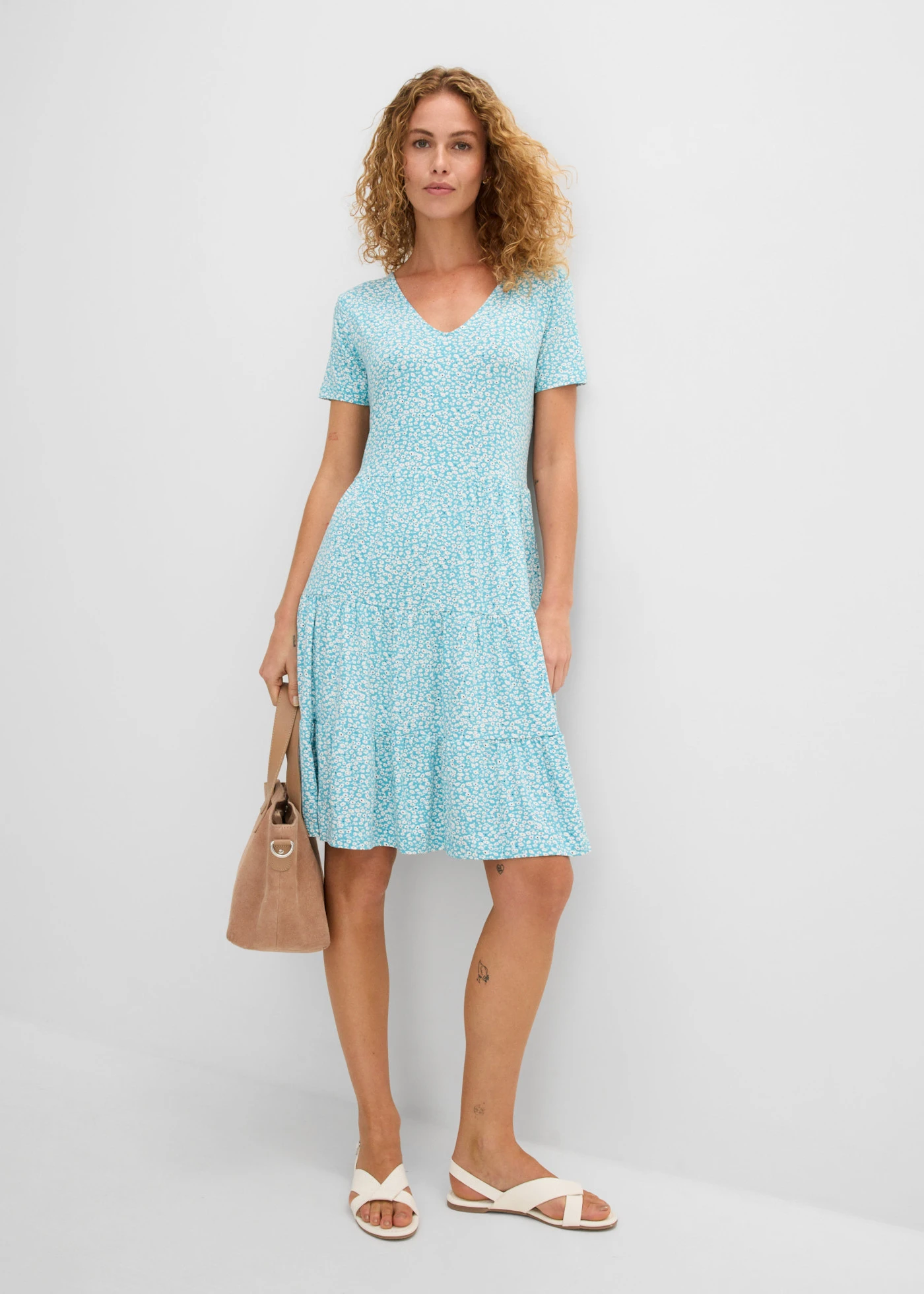 Jersey jurk van viscosemix • turkoois gebloemd • bonprix online shop