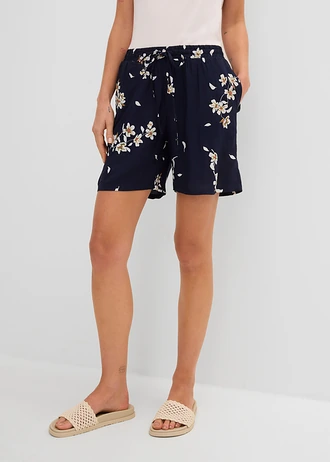 Lot de 2 shorts en viscose avec ceinture à nouer, Couleur: bleu foncé floral+olive foncé uni