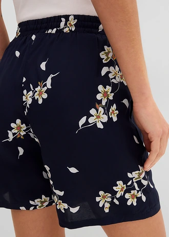 Viscose short met strikkoordjes (set van 2) • donkerblauw gebloemd+effen donkerolijfgroen • bonprix online shop