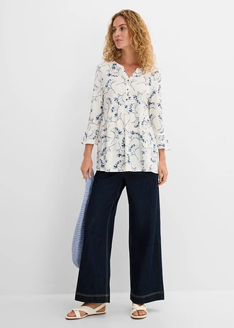 Shirt tuniek, 3/4 mouw, Kleur: wolwit gebloemd