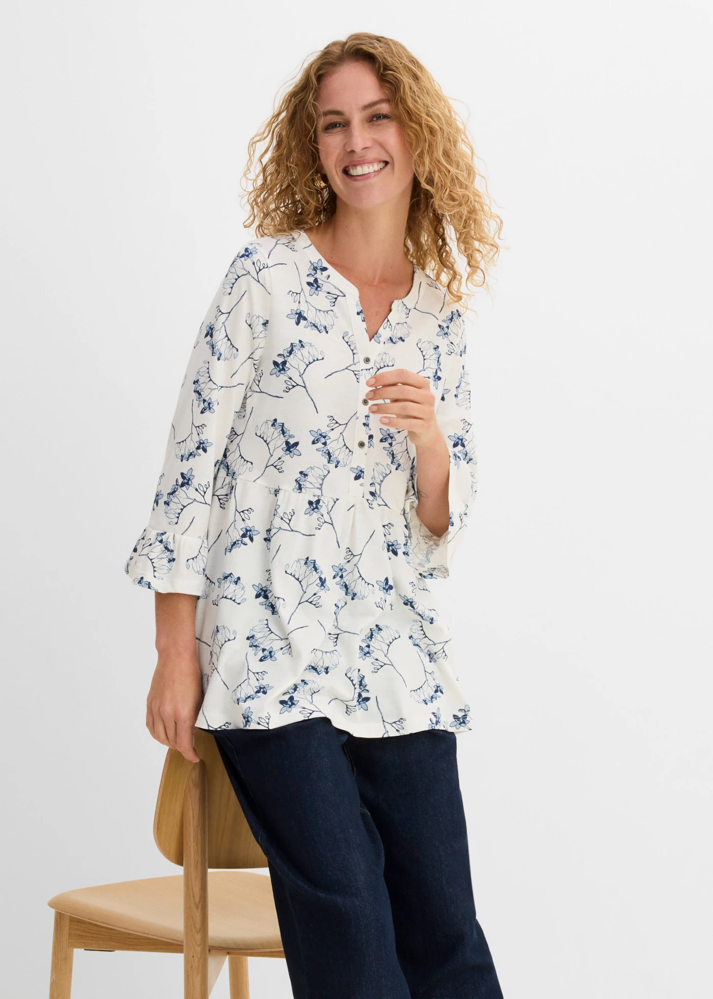 Jersey tuniek • wolwit gebloemd • bonprix online shop