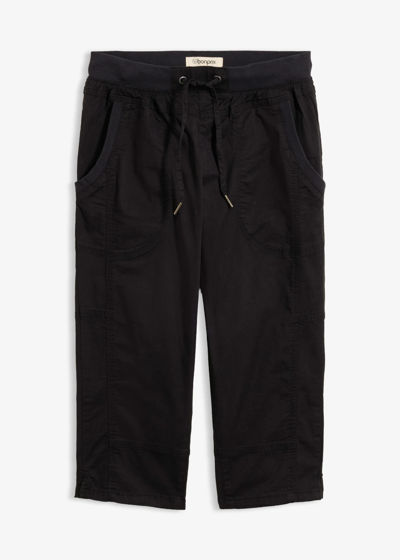 Pantalon corsaire avec lien à nouer • noir • Boutique bonprix