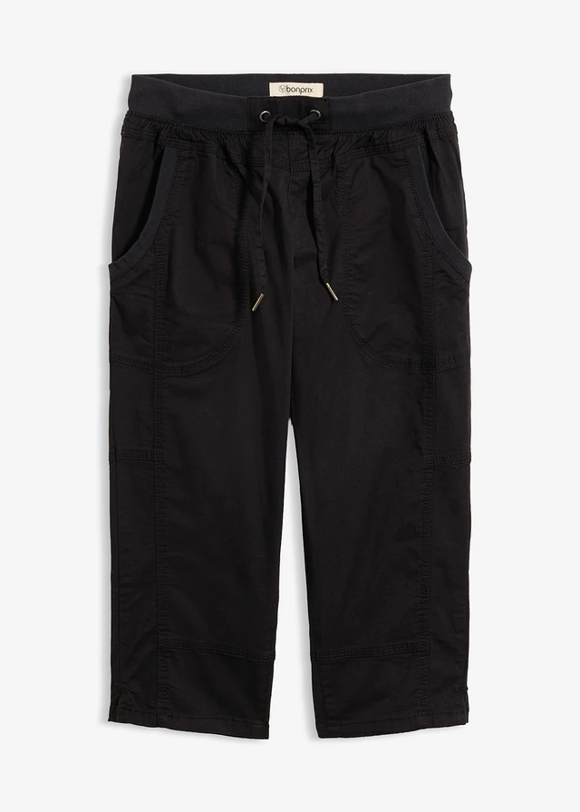 Pantalon corsaire avec lien à nouer • noir • Boutique bonprix