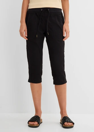 Pantalon corsaire avec lien à nouer • noir • Boutique bonprix
