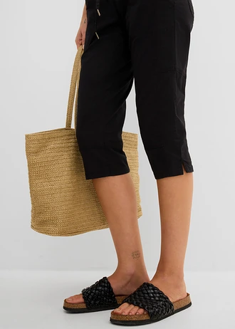 Pantalon corsaire avec lien à nouer • noir • Boutique bonprix