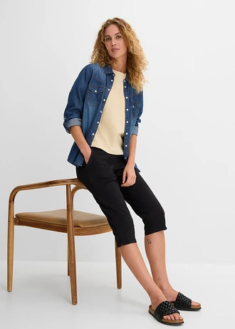 Pantalon corsaire avec lien à nouer • noir • Boutique bonprix