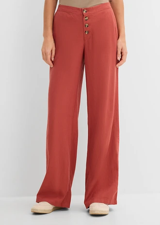 Pantalon palazzo en lin mélangé, long, Couleur: brun marsala