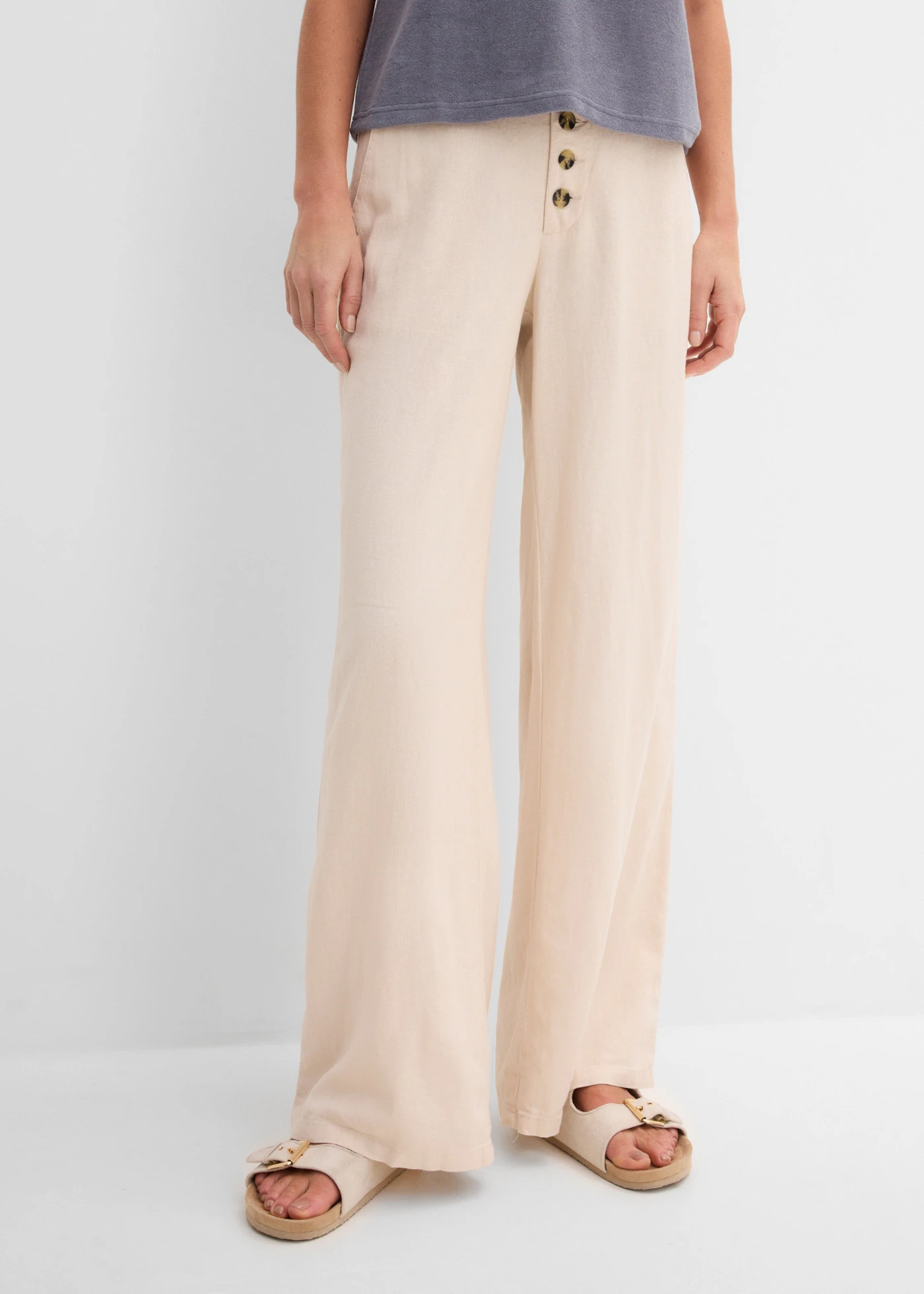 Lange palazzo broek met linnen • sandbeige • bonprix online shop