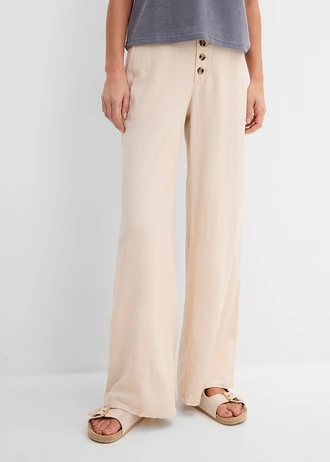 Lange palazzo broek met linnen, Kleur: sandbeige