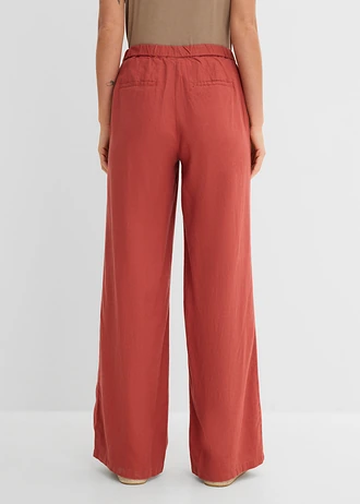 Pantalon palazzo en lin mélangé, long, Couleur: brun marsala