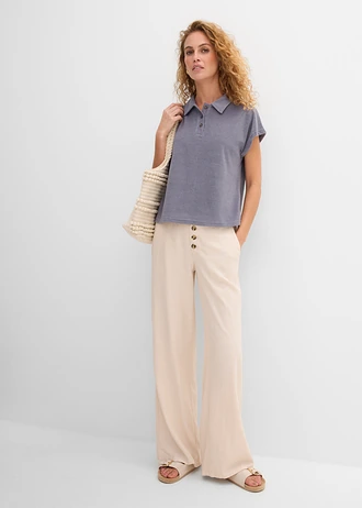 Pantalon palazzo en lin mélangé, long, Couleur: beige sable