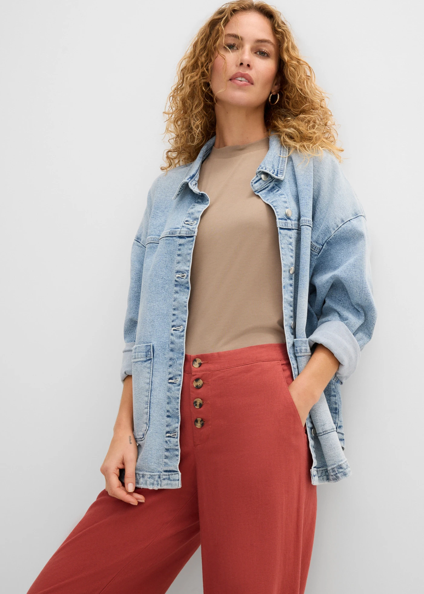 Lange palazzo broek met linnen • marsala • bonprix online shop