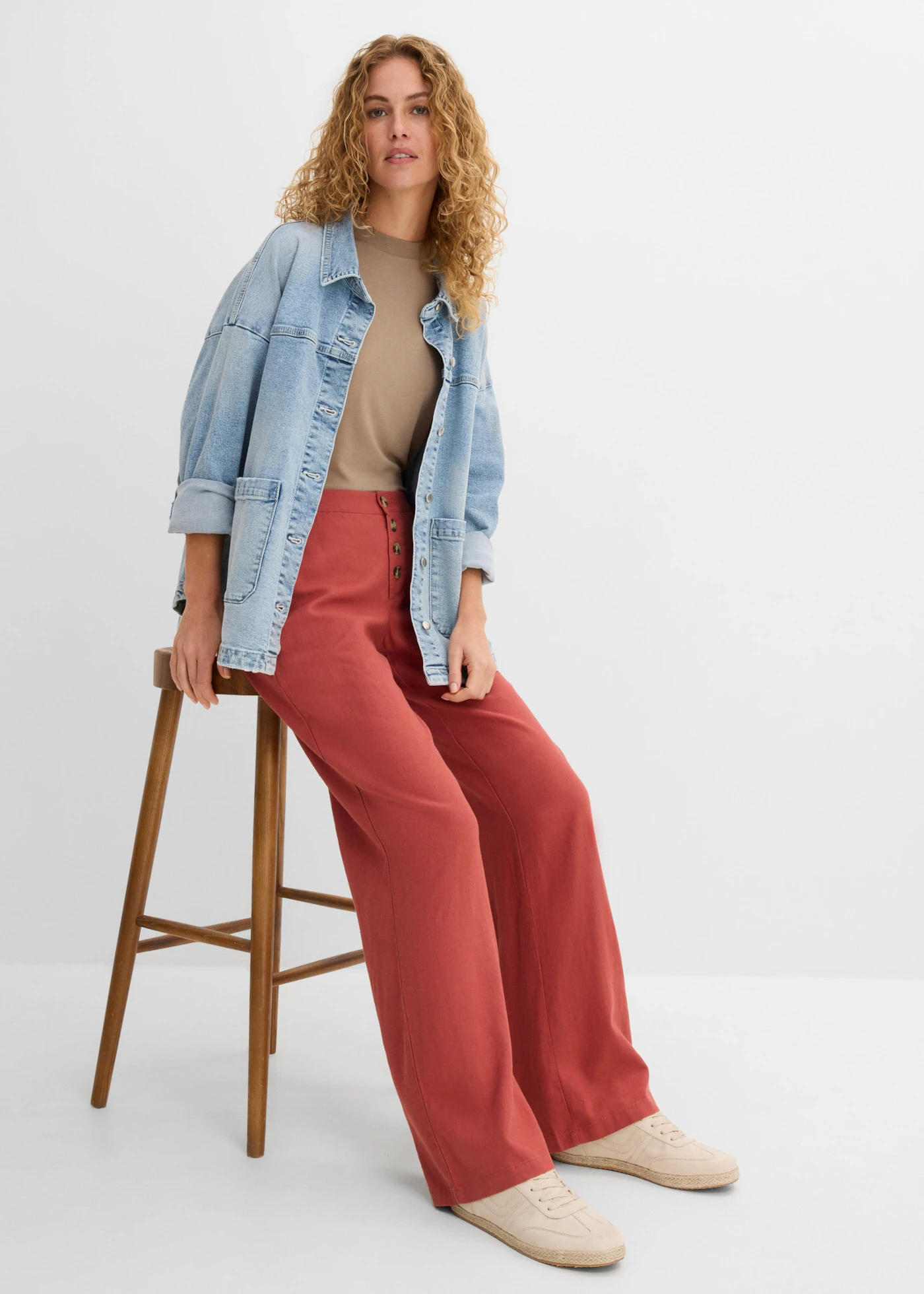 Lange palazzo broek met linnen • marsala • bonprix online shop