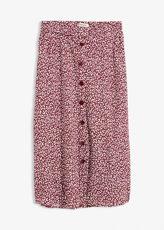 Viscose midi rok met zakken, Kleur: donkerbessen/wit