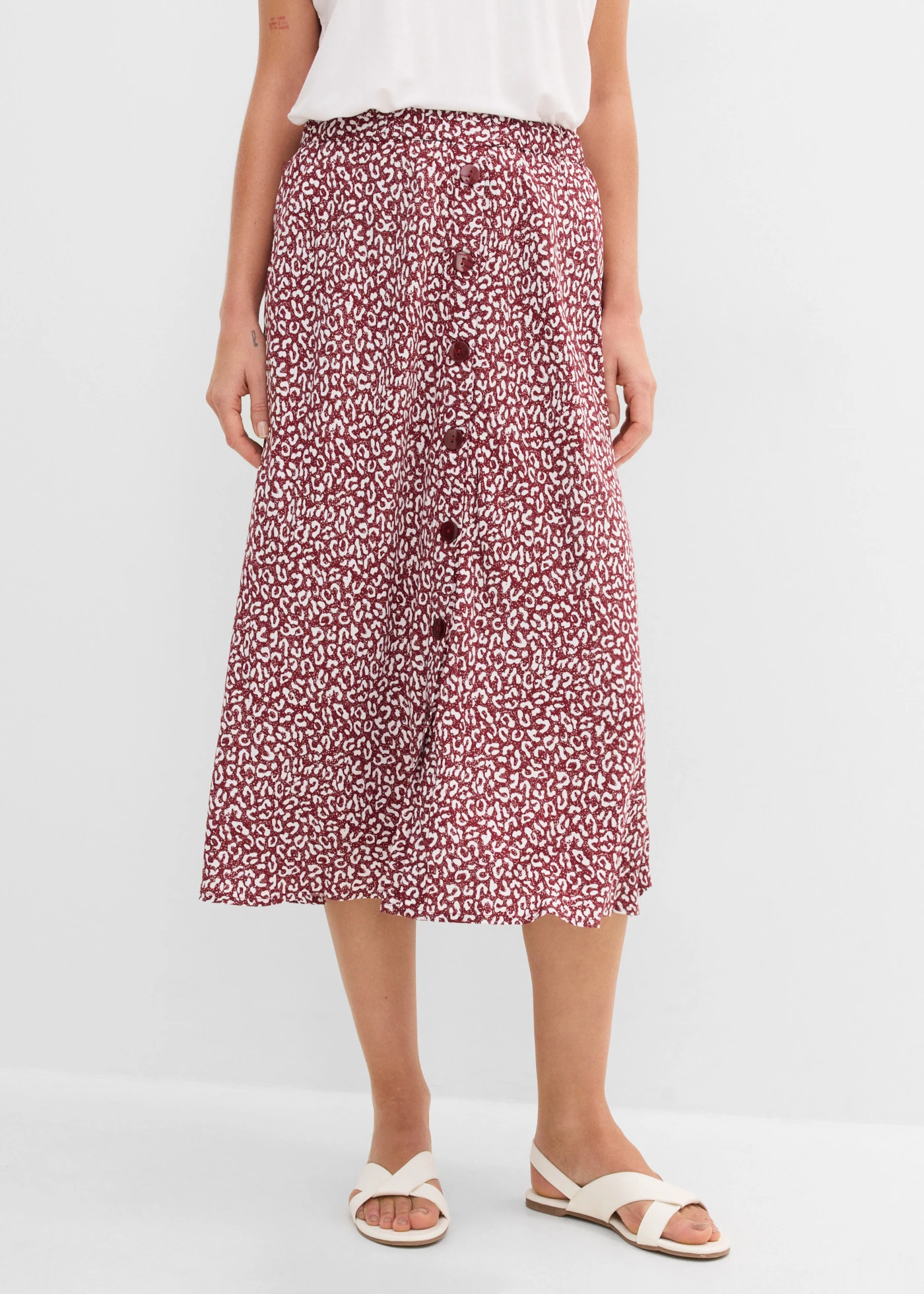 Viscose midi rok met zakken • donkerbessen/wit • bonprix online shop