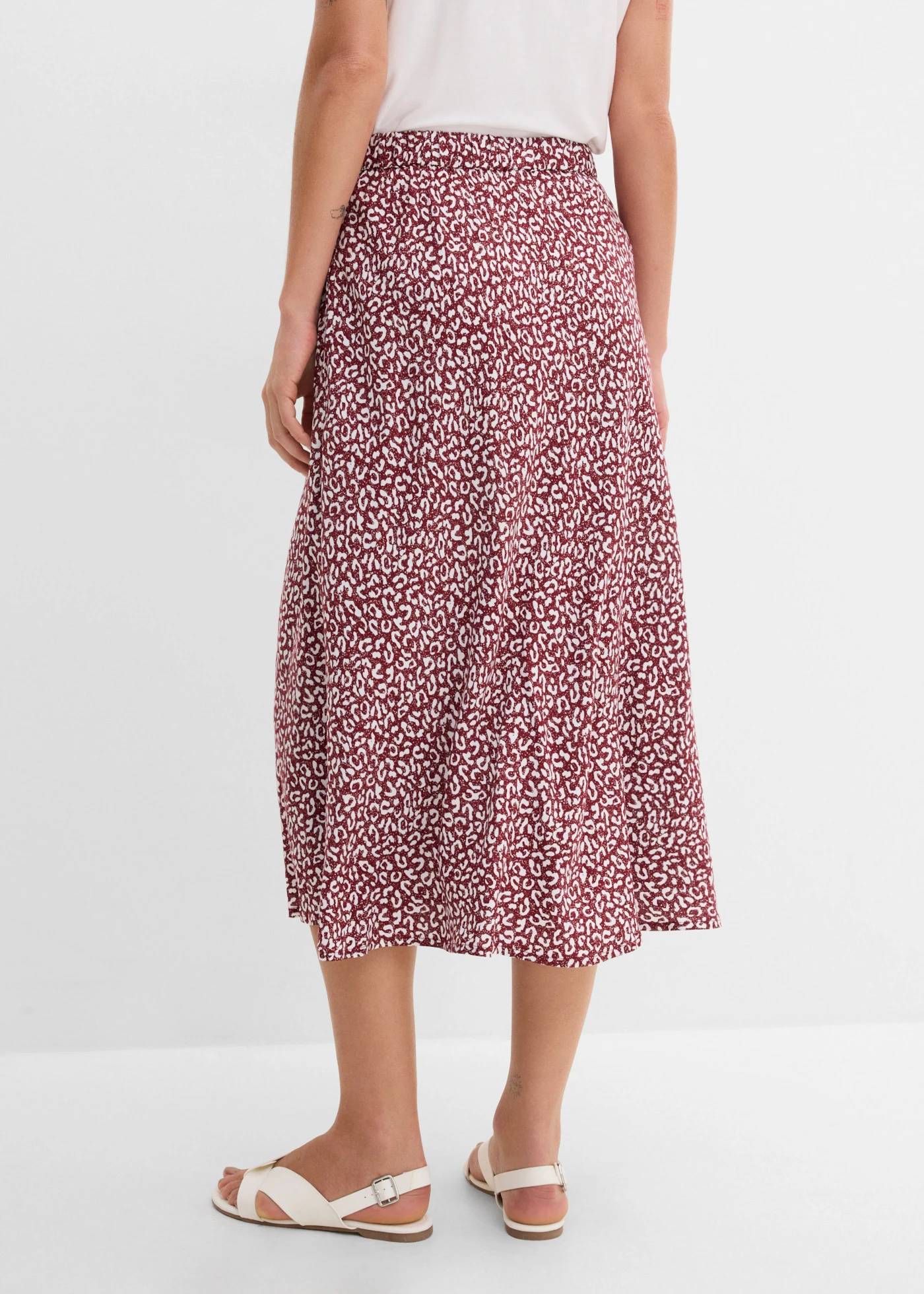 Viscose midi rok met zakken • donkerbessen/wit • bonprix online shop