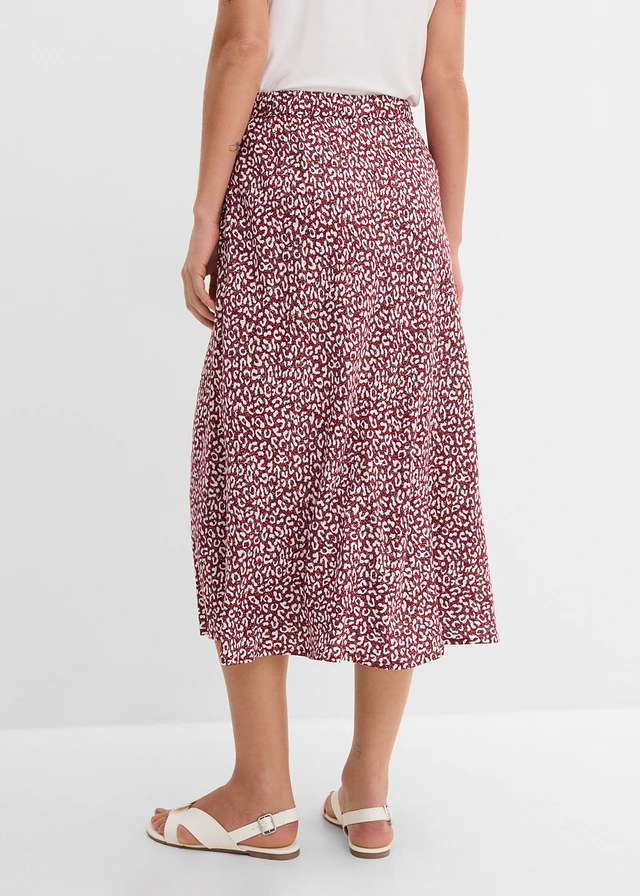Jupe midi en viscose avec poches, Couleur: prune foncé/blanc imprimé léopard