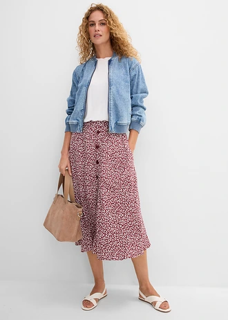 Jupe midi en viscose avec poches, Couleur: prune foncé/blanc imprimé léopard