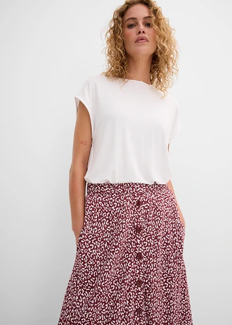 Viscose midi rok met zakken • donkerbessen/wit • bonprix online shop