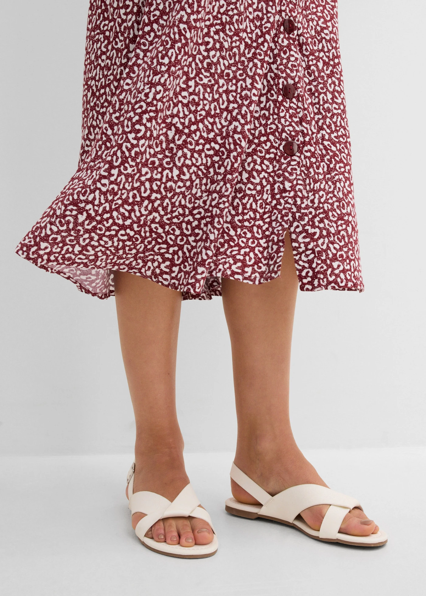 Viscose midi rok met zakken • donkerbessen/wit • bonprix online shop