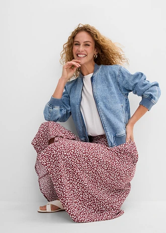 Viscose midi rok met zakken • donkerbessen/wit • bonprix online shop