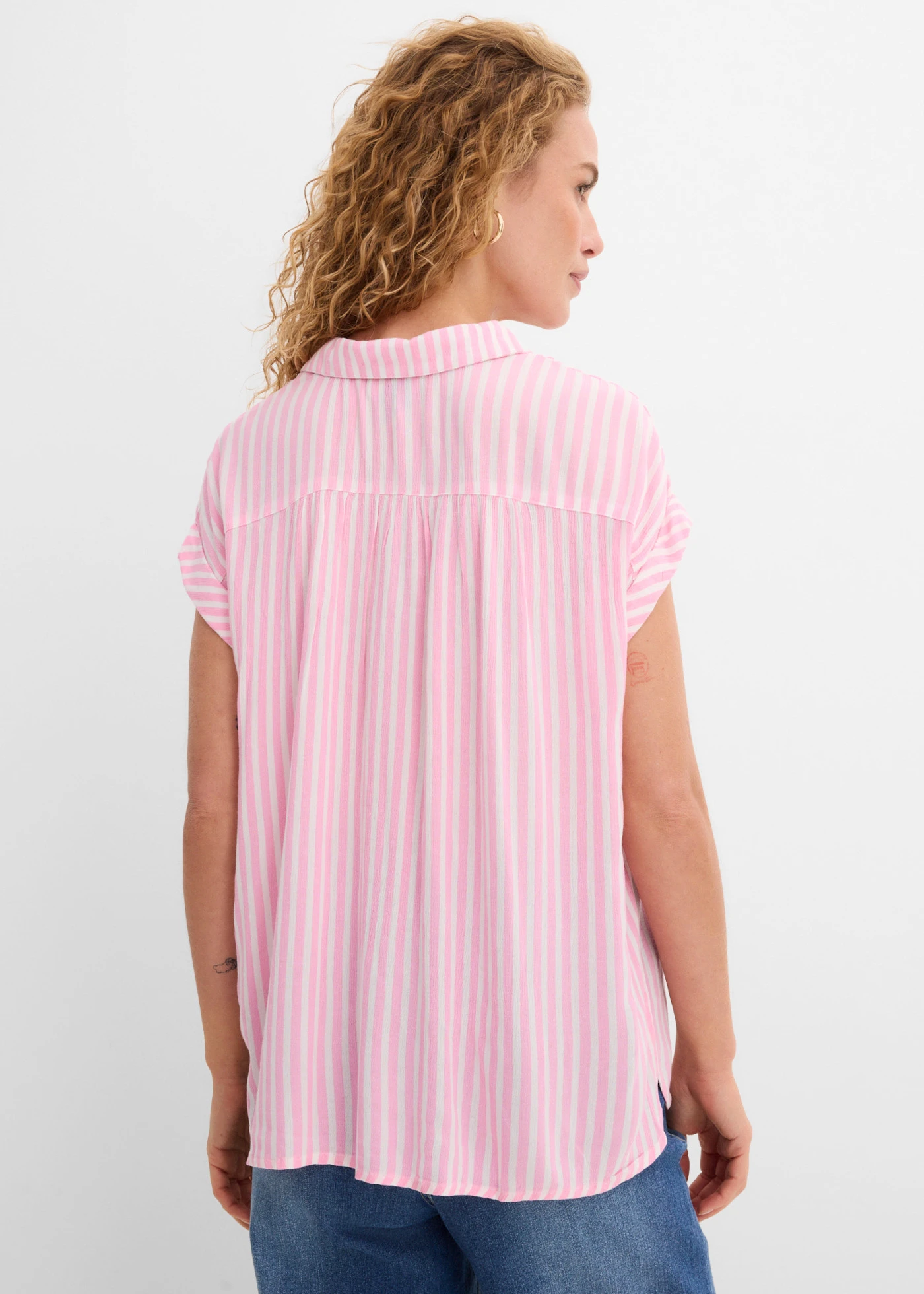 Blouse van soepele viscose, korte mouw • roze-wit gestreept • bonprix online shop