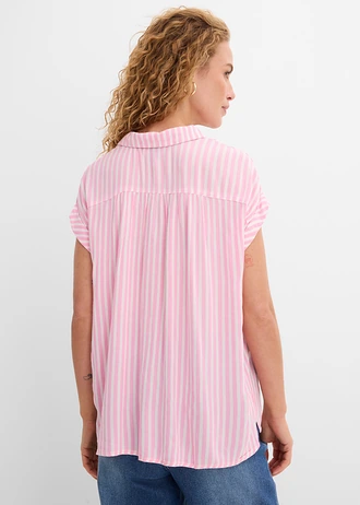 Blouse van soepele viscose, korte mouw • roze-wit gestreept • bonprix online shop
