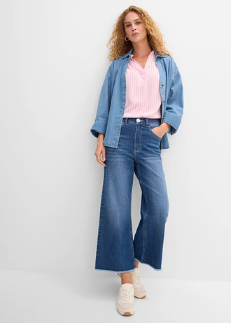 Blouse van soepele viscose, korte mouw, Kleur: roze-wit gestreept