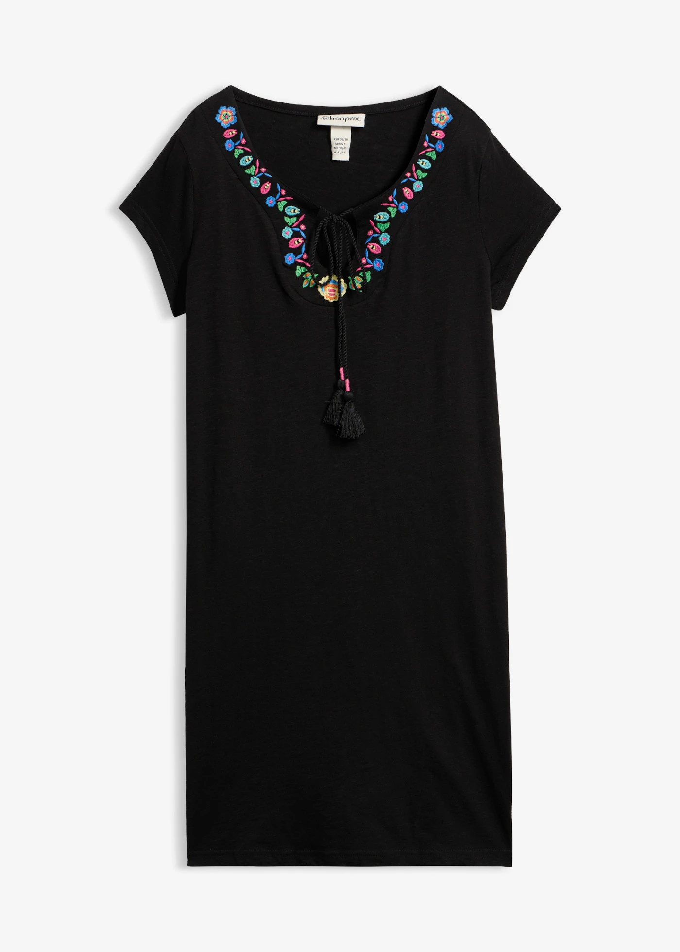 Rochie din jerse cu fir flamé din bumbac 100% • negru cu flori • magazin bonprix