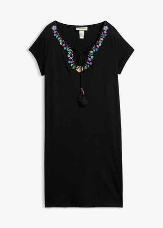 Rochie din jerse cu fir flamé din bumbac 100% • negru cu flori • magazin bonprix