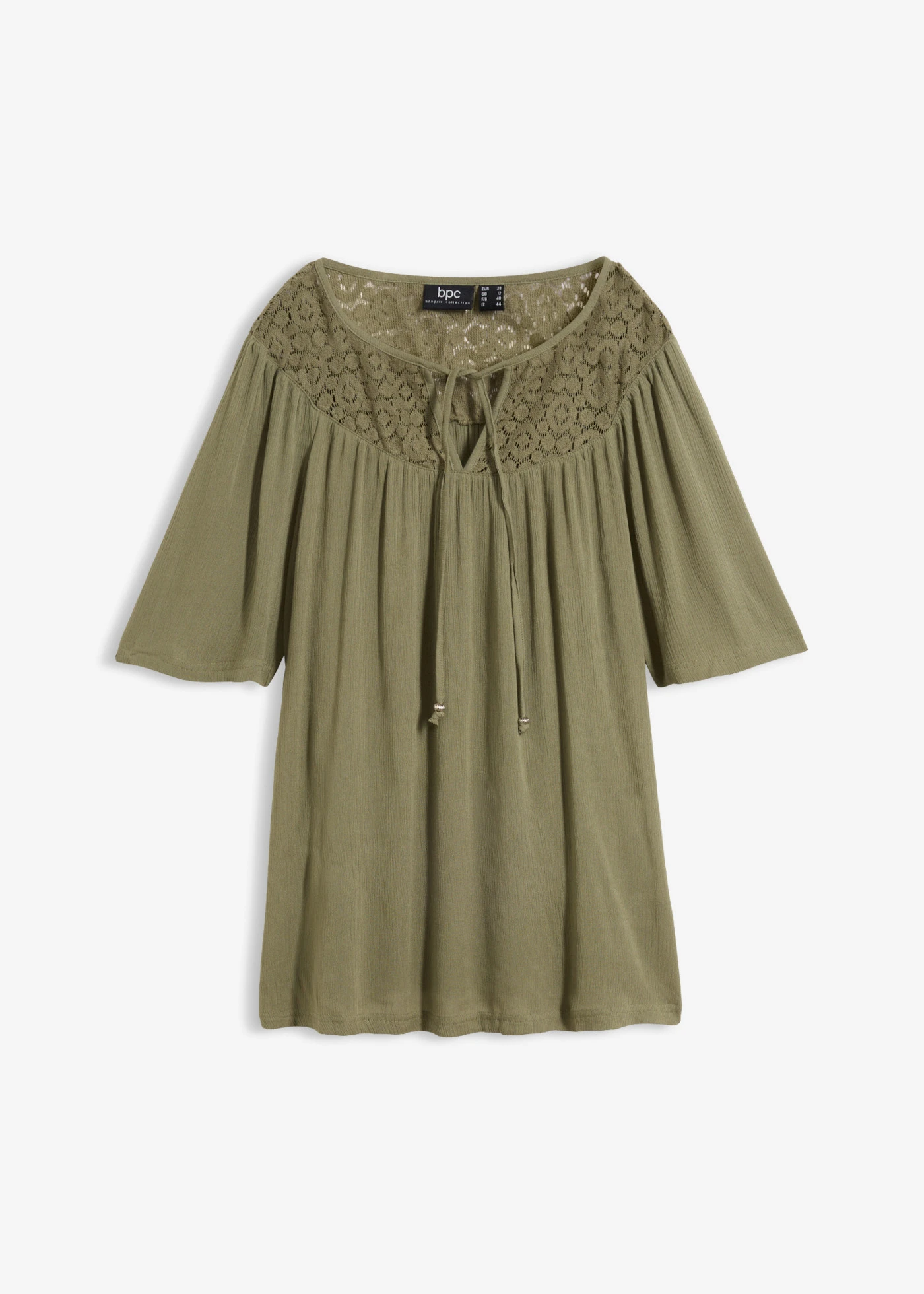 Lange crinkle tuniek, halflange mouw • olijfgroen • bonprix online shop