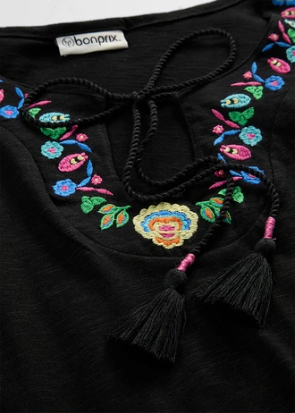 Robe en jersey coton flammé • noir floral • Boutique bonprix