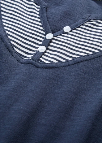 2-in-1 shirt van biologisch katoen, korte mouw • donkerblauw gestreept • bonprix online shop