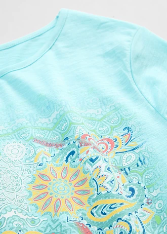T-shirt van puur katoen • mat aqua met print • bonprix online shop