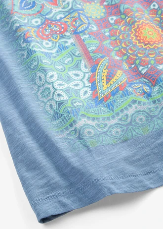 T-shirt z czystej bawełny • niebieski dżins z nadrukiem • sklep bonprix