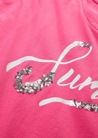 T-shirt avec inscription à sequins • fuchsia/imprimé argenté • Boutique bonprix