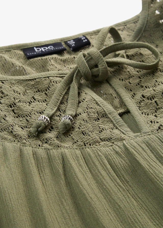 Lange crinkle tuniek, halflange mouw • olijfgroen • product-page.page-title-suffix