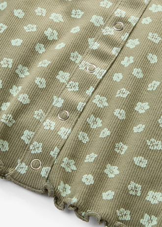 Tričko, vrúbkované, s kvetovanou potlačou, polovičný rukáv • olivová kvetovaná • obchod bonprix