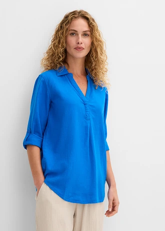 Blouse met linnen en 3/4 mouwen • azuurblauw • bonprix online shop